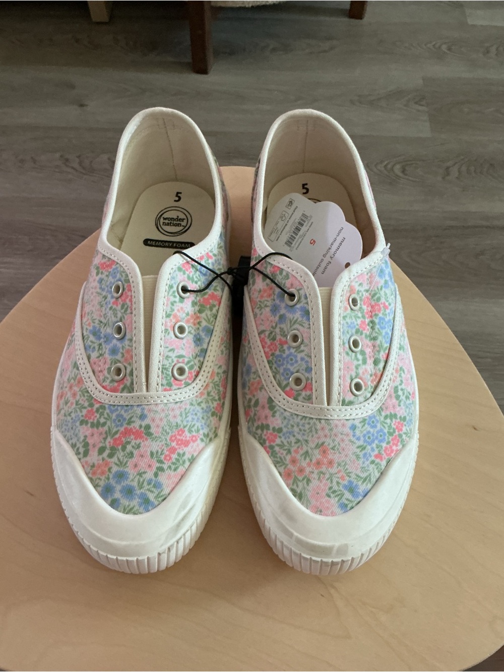 Floral Slip-On Sneakers - White with Pink & Blue Floral